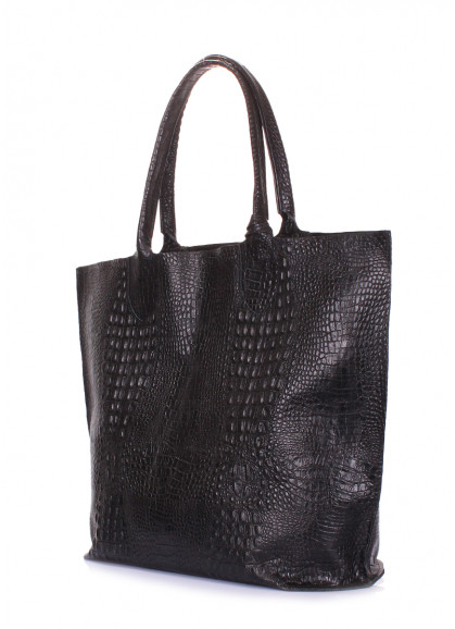 Женская кожаная сумка с тиснением под крокодила POOLPARTY Amphibia черная