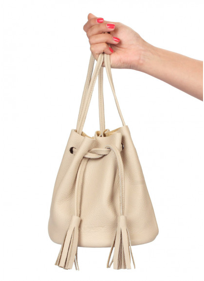 Женская кожаная сумочка на завязках POOLPARTY Bucket бежевая