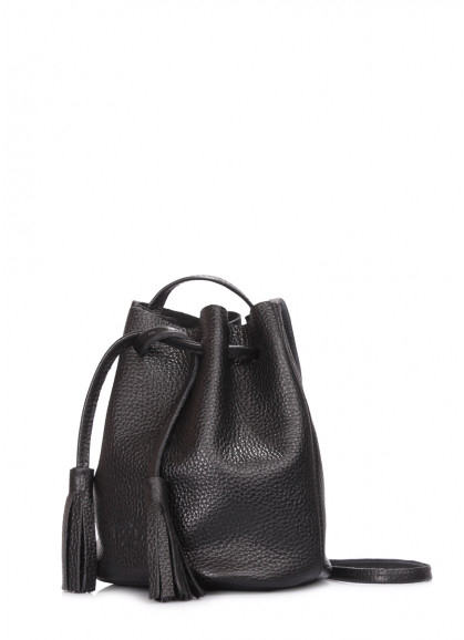 Женская кожаная сумочка на завязках POOLPARTY Bucket черная
