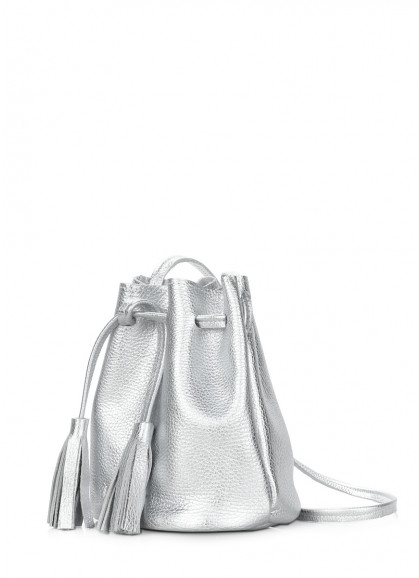 Женская кожаная сумочка на завязках POOLPARTY Bucket серебрянная