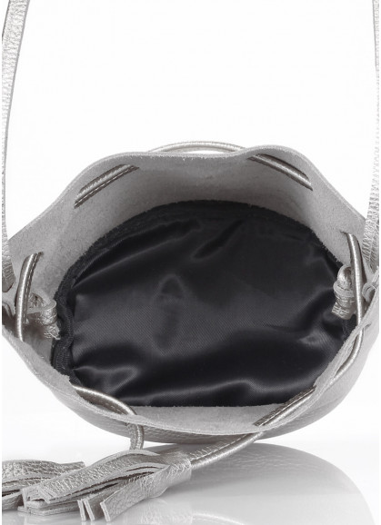 Жіноча шкіряна сумочка на зав'язках POOLPARTY Bucket срібна