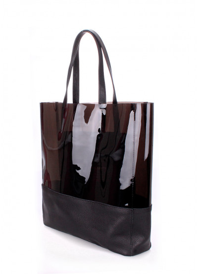 Женская кожаная сумка с пластиком POOLPARTY City черная