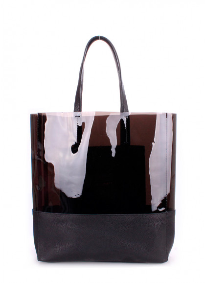 Женская кожаная сумка с пластиком POOLPARTY City черная