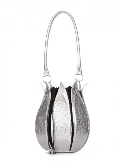 Женская кожаная сумка POOLPARTY Flower серебряная