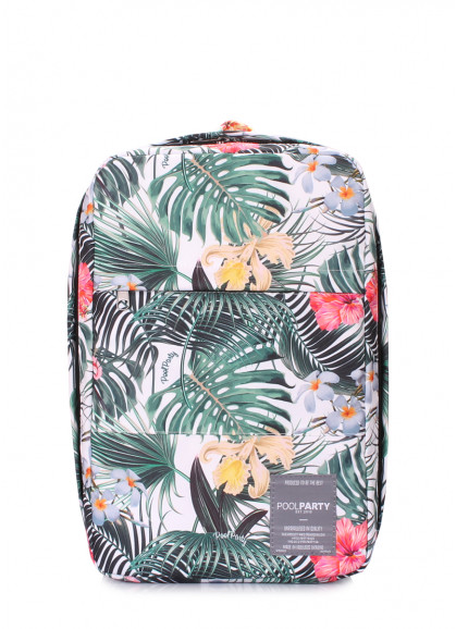 Рюкзак для ручной клади POOLPARTY Hub 40x25x20см Ryanair / Wizz Air / МАУ с тропическим принтом