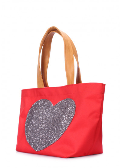 Женская текстильная сумка с глиттером POOLPARTY Lovetote красная