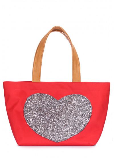 Женская текстильная сумка с глиттером POOLPARTY Lovetote красная