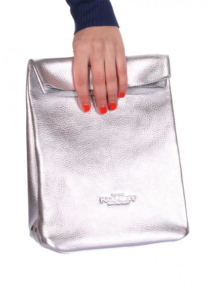 Кожаная сумка-клатч POOLPARTY Lunchbox серебряная