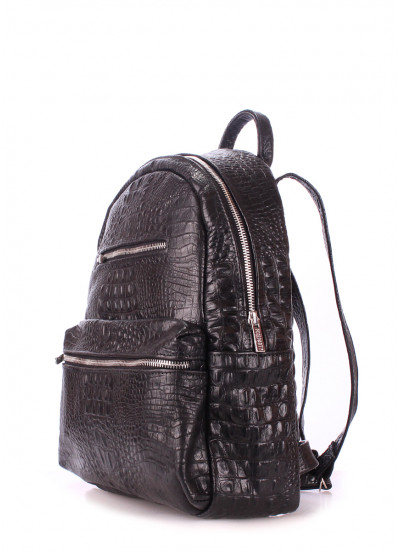 Рюкзак женский кожаный POOLPARTY Mini черный с тиснением под крокодила