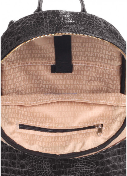 Рюкзак жіночий шкіряний POOLPARTY Mini чорний з тисненням під крокодила