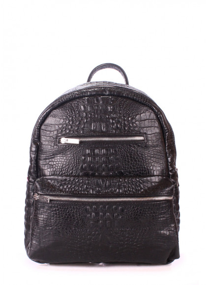 Рюкзак жіночий шкіряний POOLPARTY Mini чорний з тисненням під крокодила