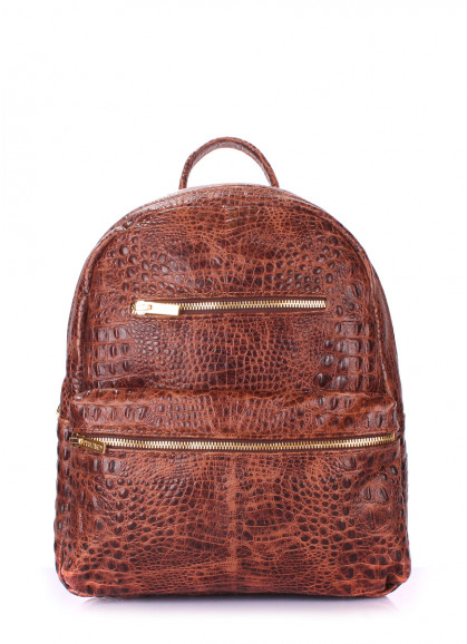 Рюкзак женский кожаный POOLPARTY Mini коричневый с тиснением под крокодила
