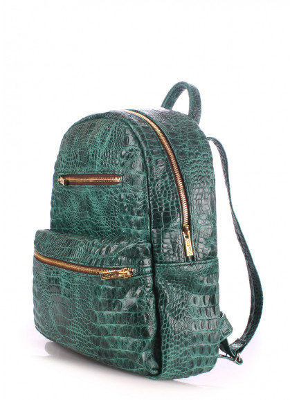 Рюкзак женский кожаный POOLPARTY Mini зеленый с тиснением под крокодила