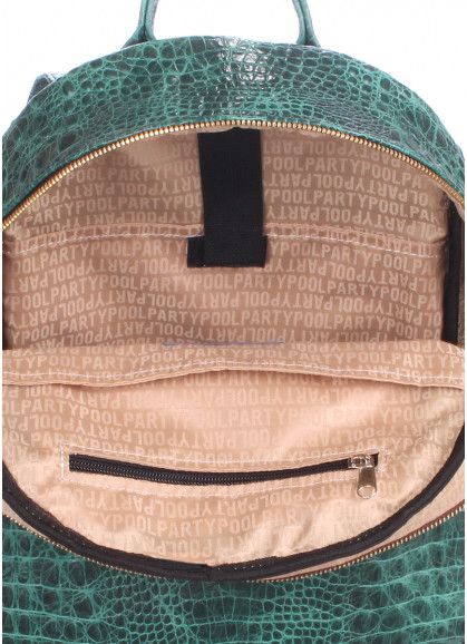 Рюкзак женский кожаный POOLPARTY Mini зеленый с тиснением под крокодила