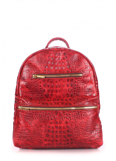Рюкзак жіночий шкіряний POOLPARTY Mini червоний з тисненням під крокодила