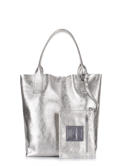Женская кожаная сумка POOLPARTY Podium серебряная
