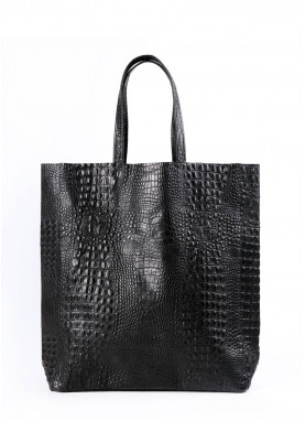 Женская кожаная сумка с тиснением под крокодила POOLPARTY City черная