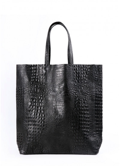 Женская кожаная сумка с тиснением под крокодила POOLPARTY City черная