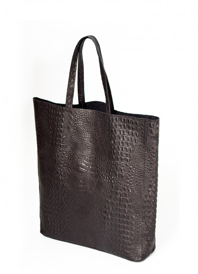 Жіноча шкіряна сумка з тисненням під крокодила POOLPARTY City чорна