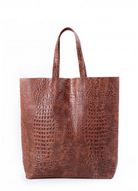 Женская кожаная сумка с тиснением под крокодила POOLPARTY City коричневая