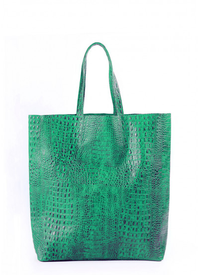 Женская кожаная сумка с тиснением под крокодила POOLPARTY City зеленая