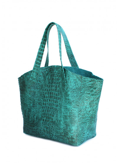 Жіноча шкіряна сумка з тисненням під крокодила POOLPARTY Fiore зелена