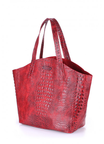 Жіноча шкіряна сумка з тисненням під крокодила POOLPARTY Fiore червона