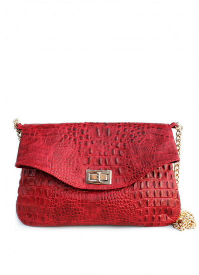 Шкіряна сумочка-клатч з ланцюжком POOLPARTY червона